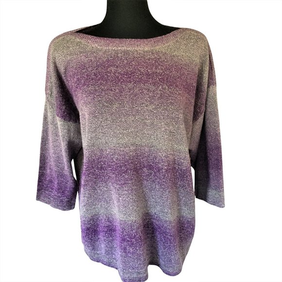 Croft & Barrow Sweaters - Croft & Barrow Women's Plus Lavender Pink Boatneck Space-Dye Light Knit Sweater